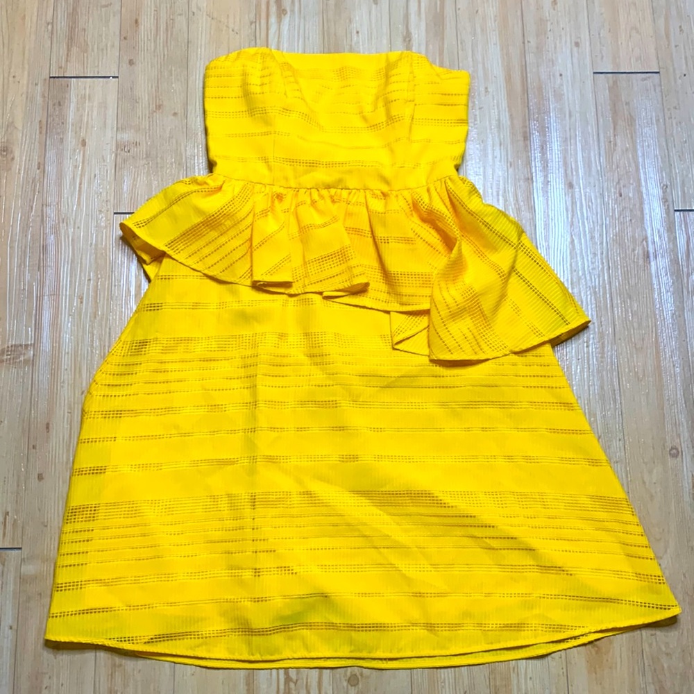 Yellow Halston Peplum Strapless Dress
